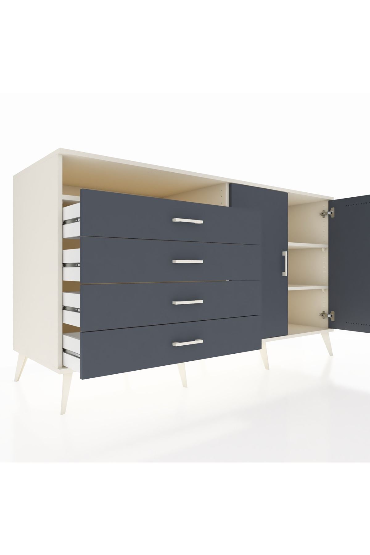 Kronos Konsol 3 Raflı 4 Çekmeceli 2 Kapaklı 176x59x99 Aytaşı-Antrasit