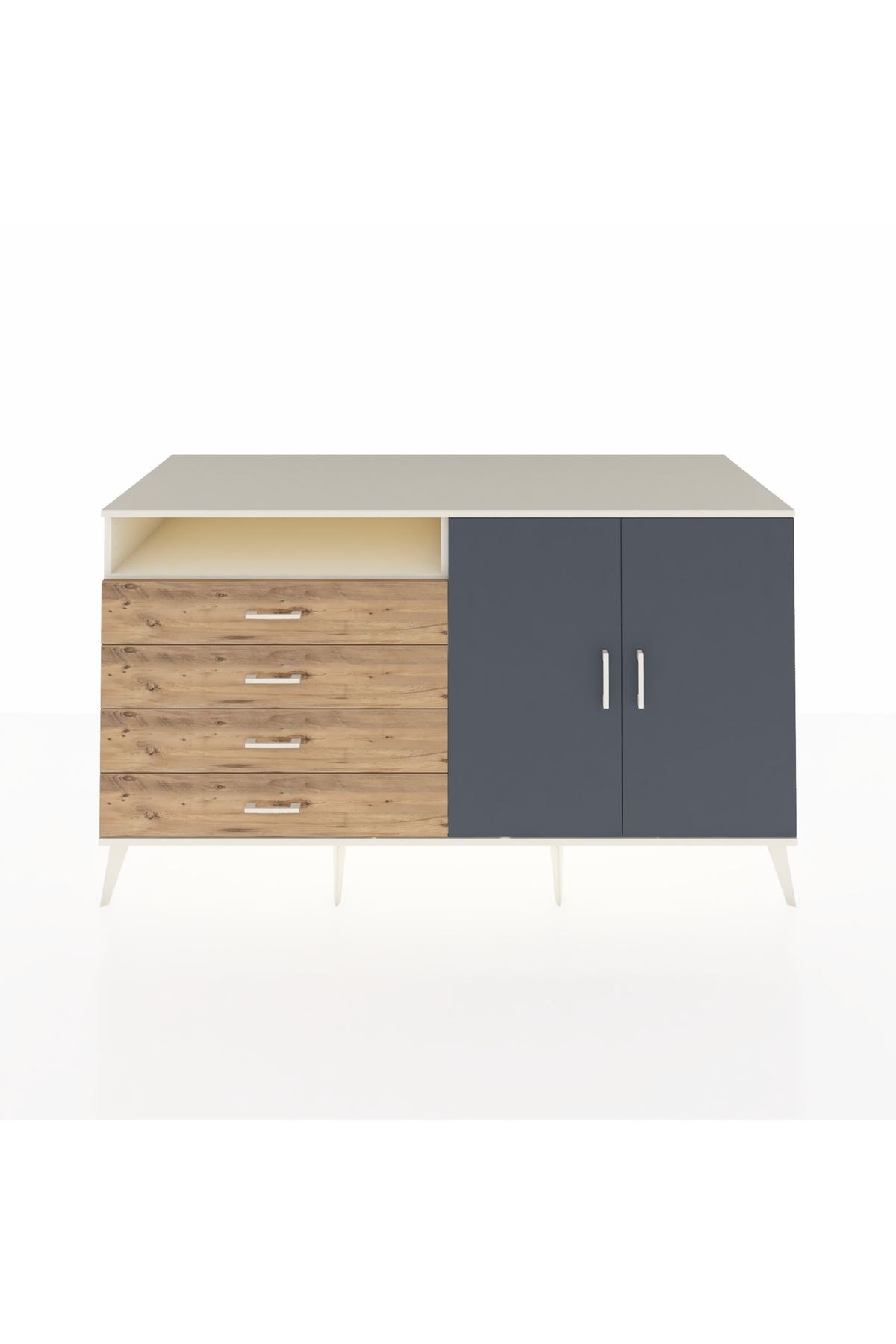 Kronos Konsol 3 Raflı 4 Çekmeceli 2 Kapaklı 176x59x99 Aytaşı-Antrasit/Çam