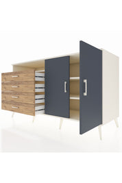 Kronos Konsol 3 Raflı 4 Çekmeceli 2 Kapaklı 176x59x99 Aytaşı-Antrasit/Çam