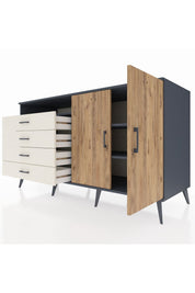 Kronos Konsol 3 Raflı 4 Çekmeceli 2 Kapaklı 176x59x99 Antrasit-Çam/Aytaşı