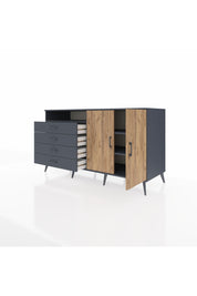 Kronos Konsol 3 Raflı 4 Çekmeceli 2 Kapaklı 176x59x99 Antrasit-Çam/Antrasit