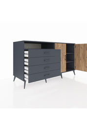 Kronos Konsol 3 Raflı 4 Çekmeceli 2 Kapaklı 176x59x99 Antrasit-Çam/Antrasit