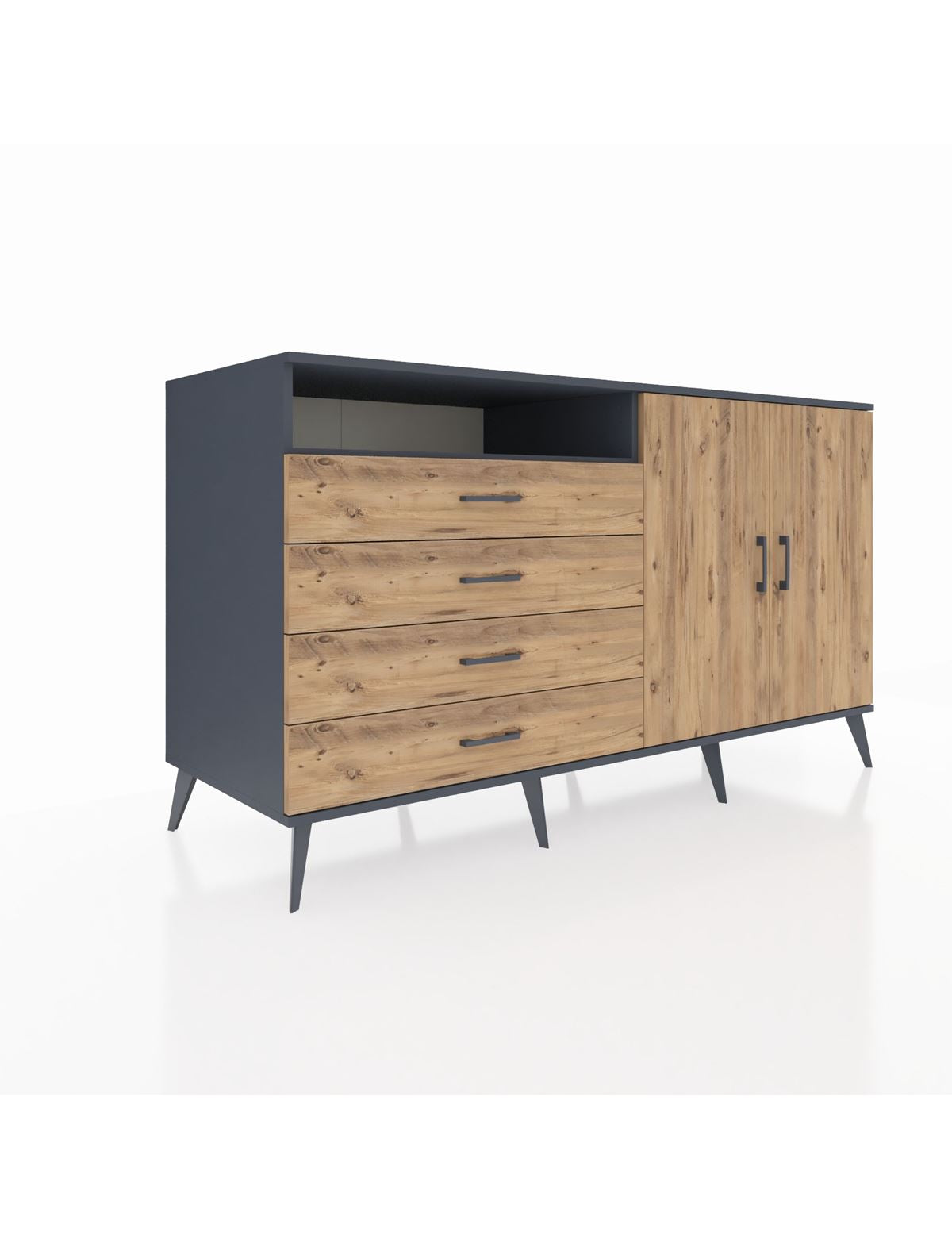 Kronos Konsol 3 Raflı 4 Çekmeceli 2 Kapaklı 176x59x99 Antrasit-Çam