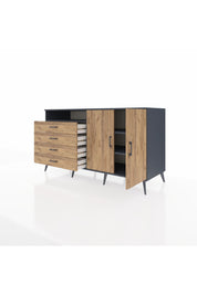 Kronos Konsol 3 Raflı 4 Çekmeceli 2 Kapaklı 176x59x99 Antrasit-Çam