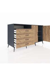 Kronos Konsol 3 Raflı 4 Çekmeceli 2 Kapaklı 176x59x99 Antrasit-Çam