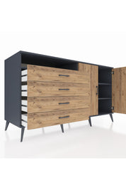 Kronos Konsol 3 Raflı 4 Çekmeceli 2 Kapaklı 176x59x99 Antrasit-Çam