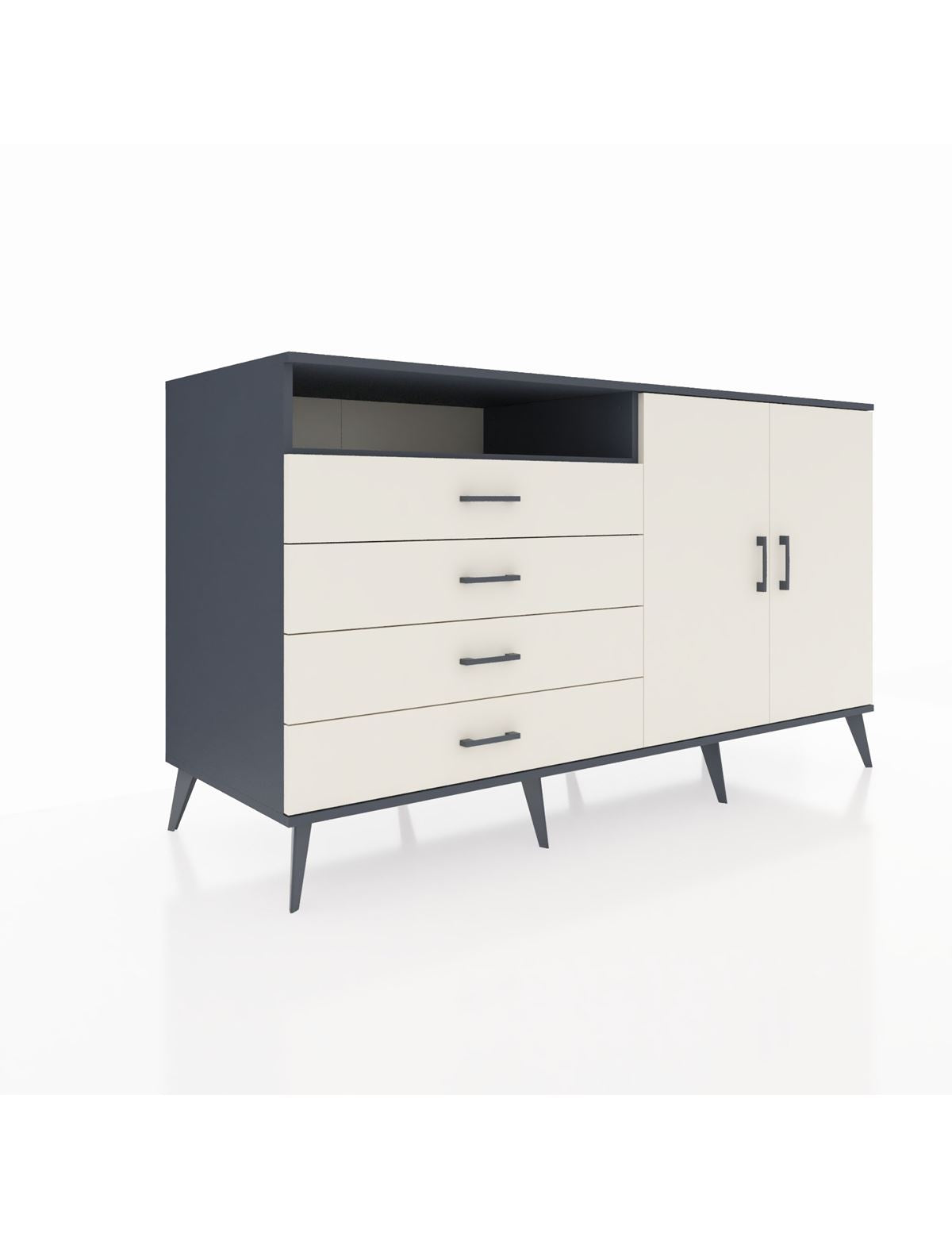 Kronos Konsol 3 Raflı 4 Çekmeceli 2 Kapaklı 176x59x99 Antrasit-Aytaşı