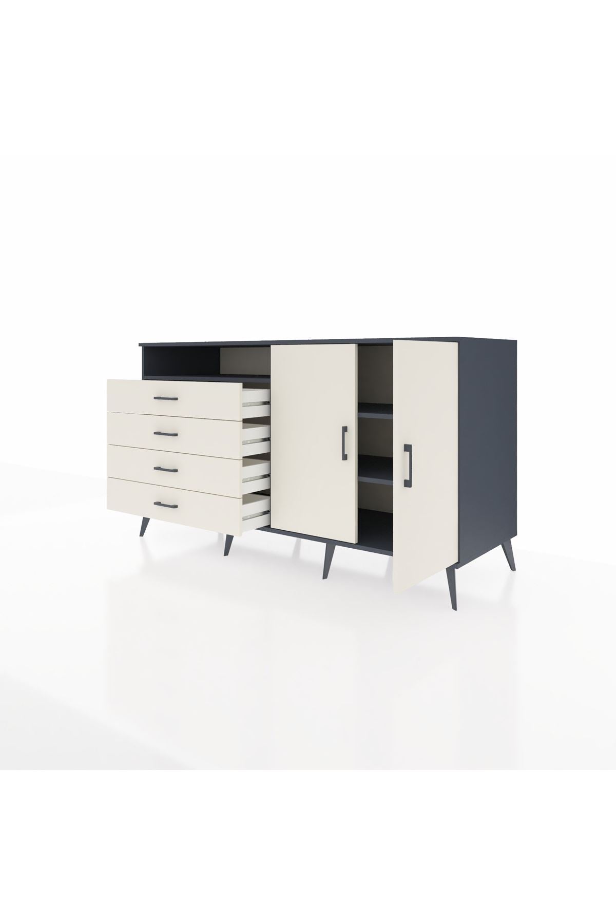 Kronos Konsol 3 Raflı 4 Çekmeceli 2 Kapaklı 176x59x99 Antrasit-Aytaşı