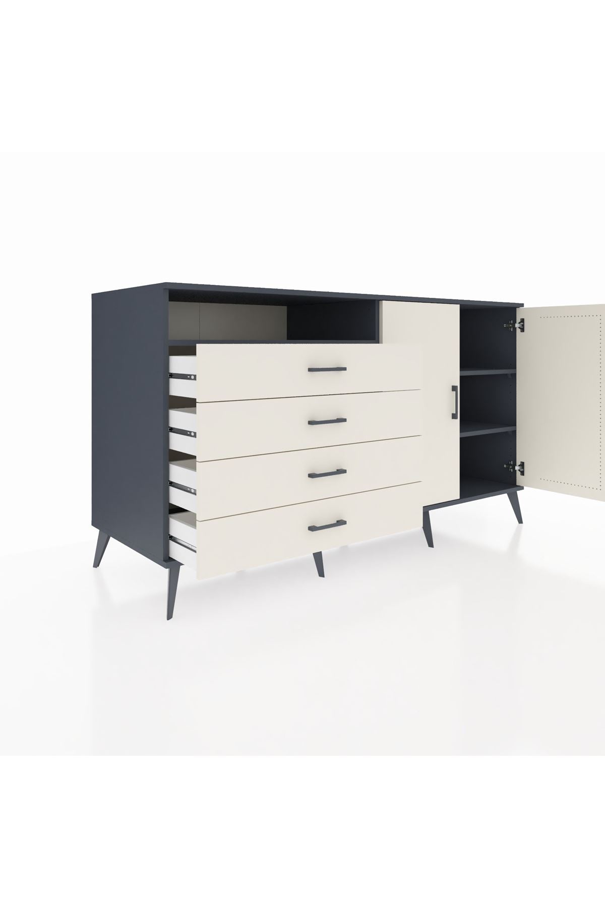 Kronos Konsol 3 Raflı 4 Çekmeceli 2 Kapaklı 176x59x99 Antrasit-Aytaşı