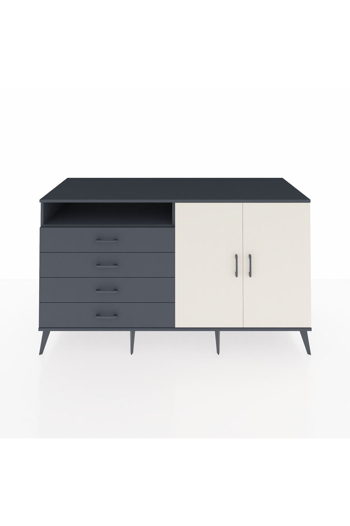 Kronos Konsol 3 Raflı 4 Çekmeceli 2 Kapaklı 176x59x99 Antrasit-Aytaşı/Antrasit