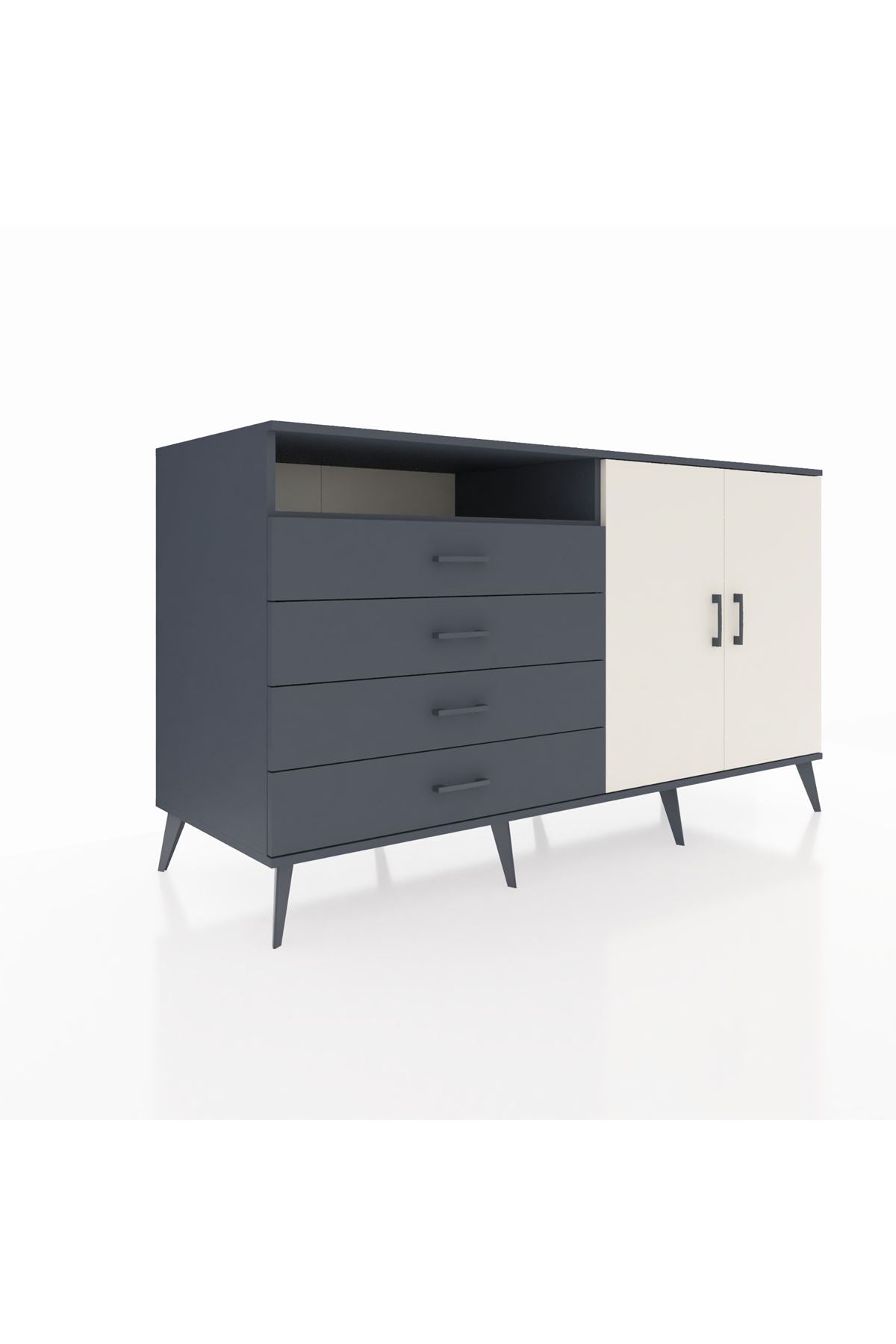 Kronos Konsol 3 Raflı 4 Çekmeceli 2 Kapaklı 176x59x99 Antrasit-Aytaşı/Antrasit