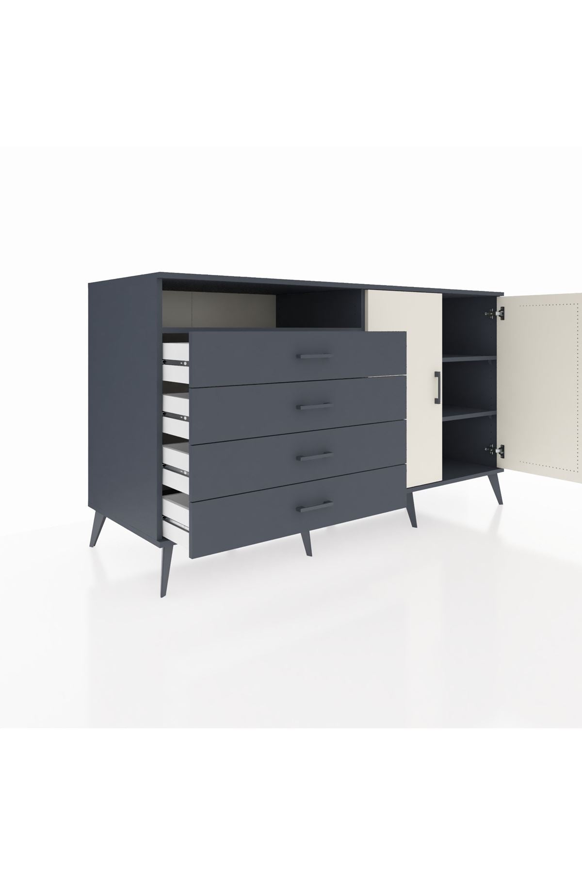 Kronos Konsol 3 Raflı 4 Çekmeceli 2 Kapaklı 176x59x99 Antrasit-Aytaşı/Antrasit