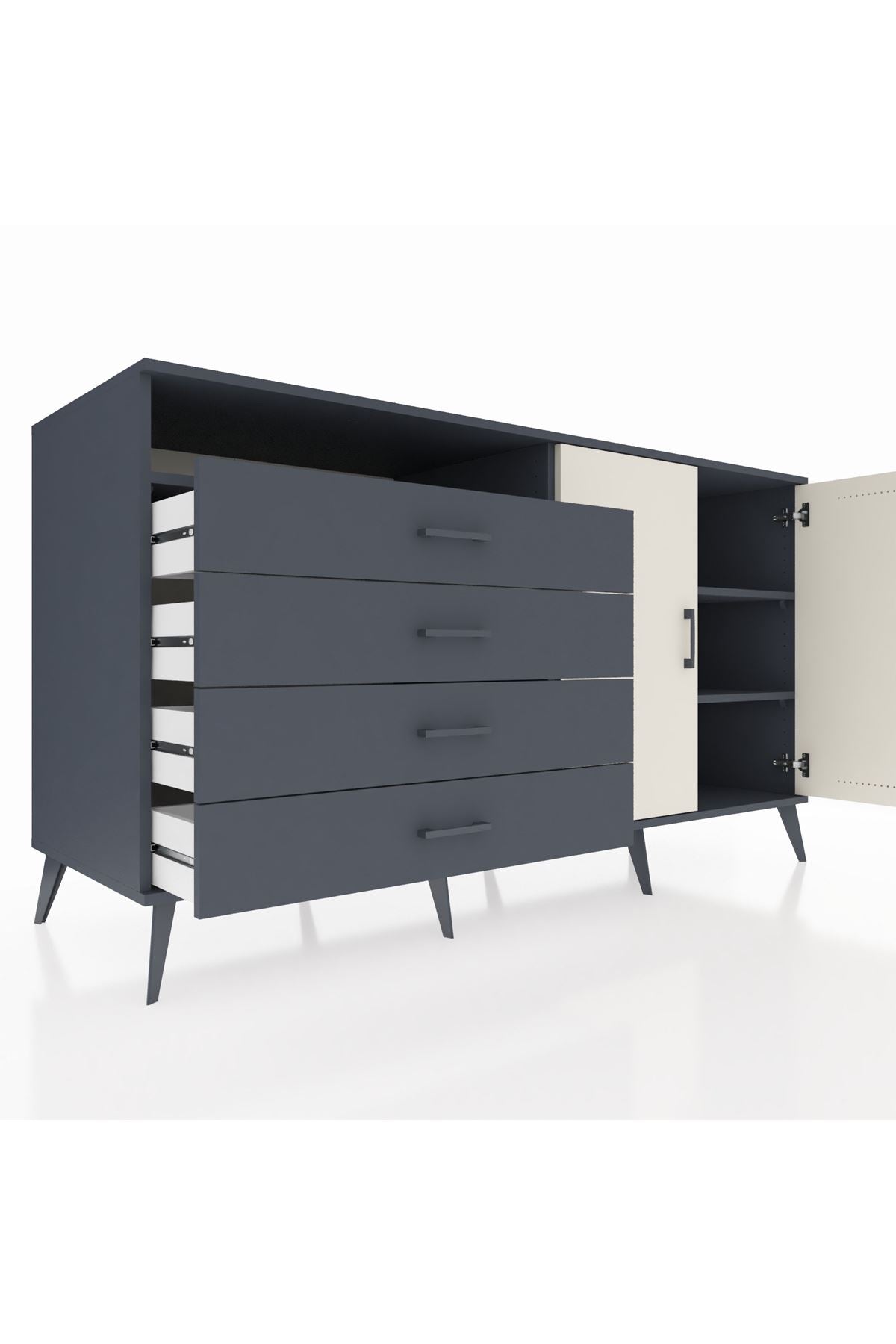 Kronos Konsol 3 Raflı 4 Çekmeceli 2 Kapaklı 176x59x99 Antrasit-Aytaşı/Antrasit