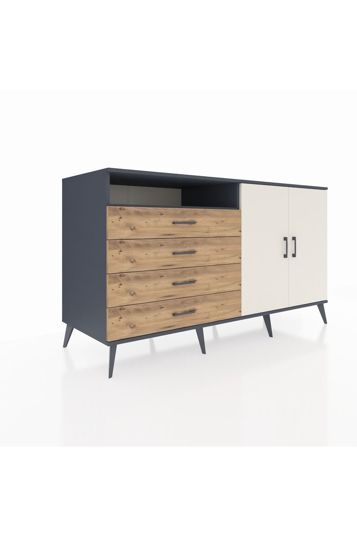 Kronos Konsol 3 Raflı 4 Çekmeceli 2 Kapaklı 176x59x99 Antrasit-Aytaşı/Çam