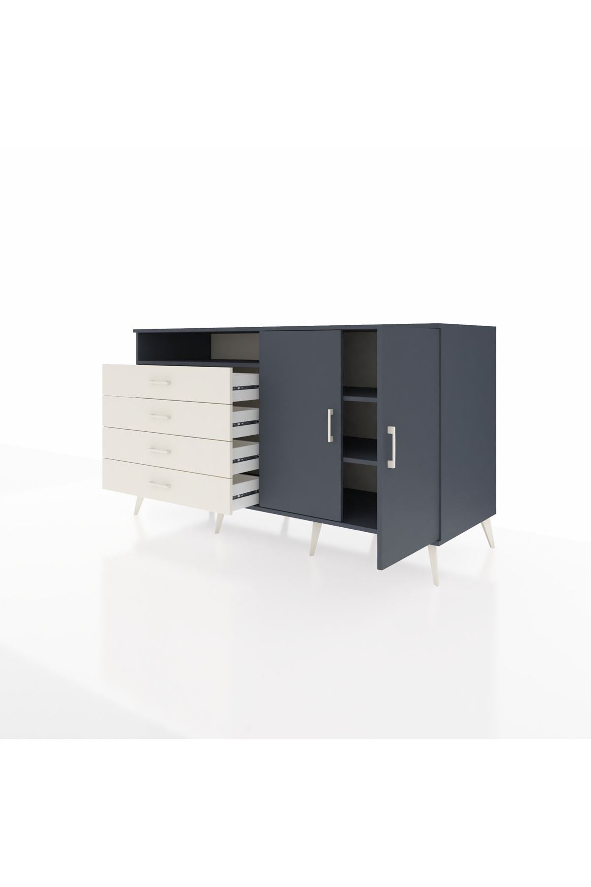 Kronos Konsol 3 Raflı 4 Çekmeceli 2 Kapaklı 176x59x99 Antrasit-Antrasit/Aytaşı