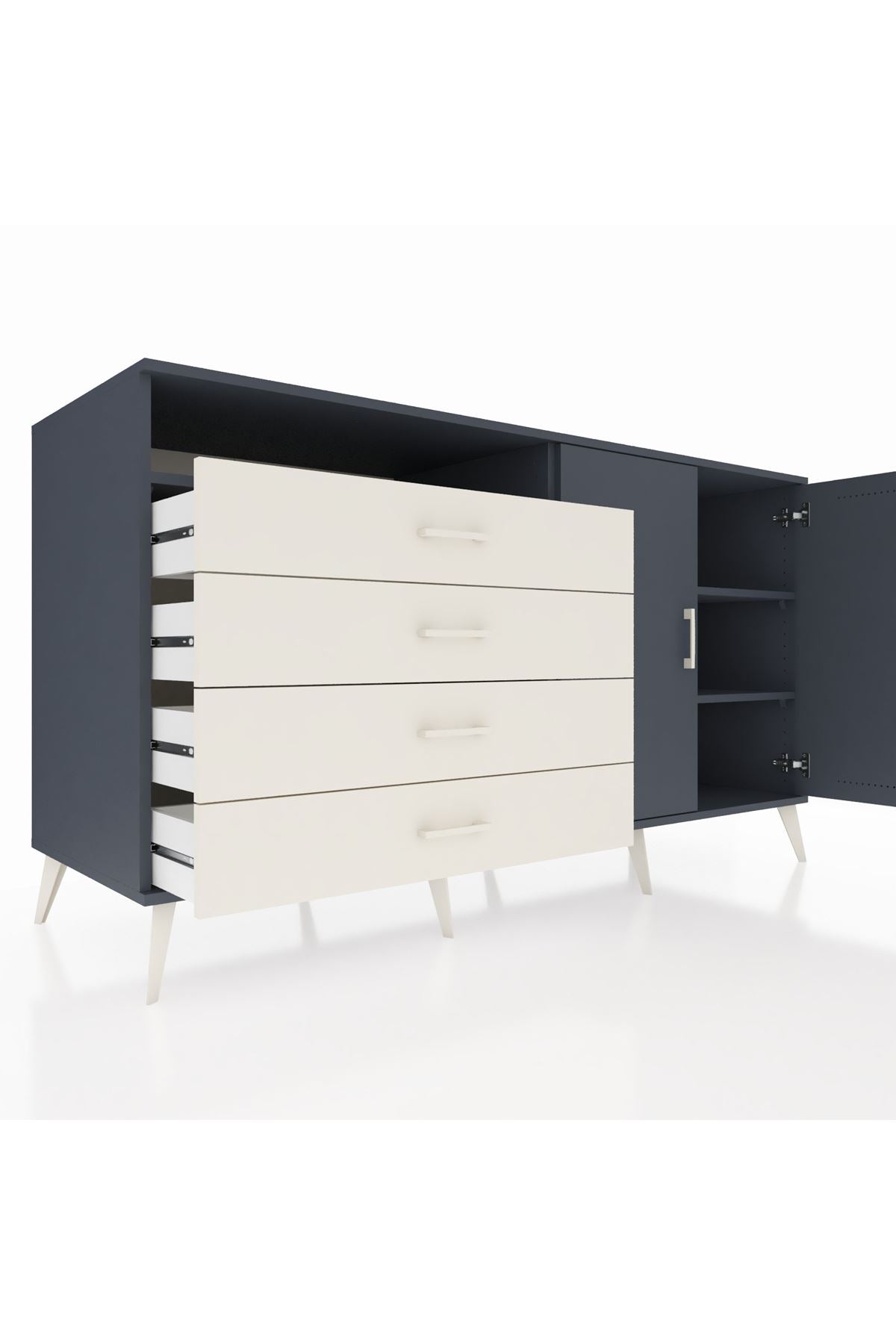 Kronos Konsol 3 Raflı 4 Çekmeceli 2 Kapaklı 176x59x99 Antrasit-Antrasit/Aytaşı