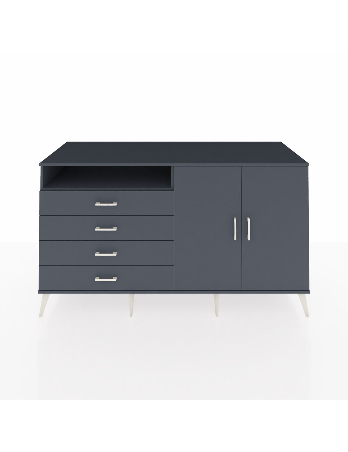 Kronos Konsol 3 Raflı 4 Çekmeceli 2 Kapaklı 176x59x99 Antrasit-Antrasit