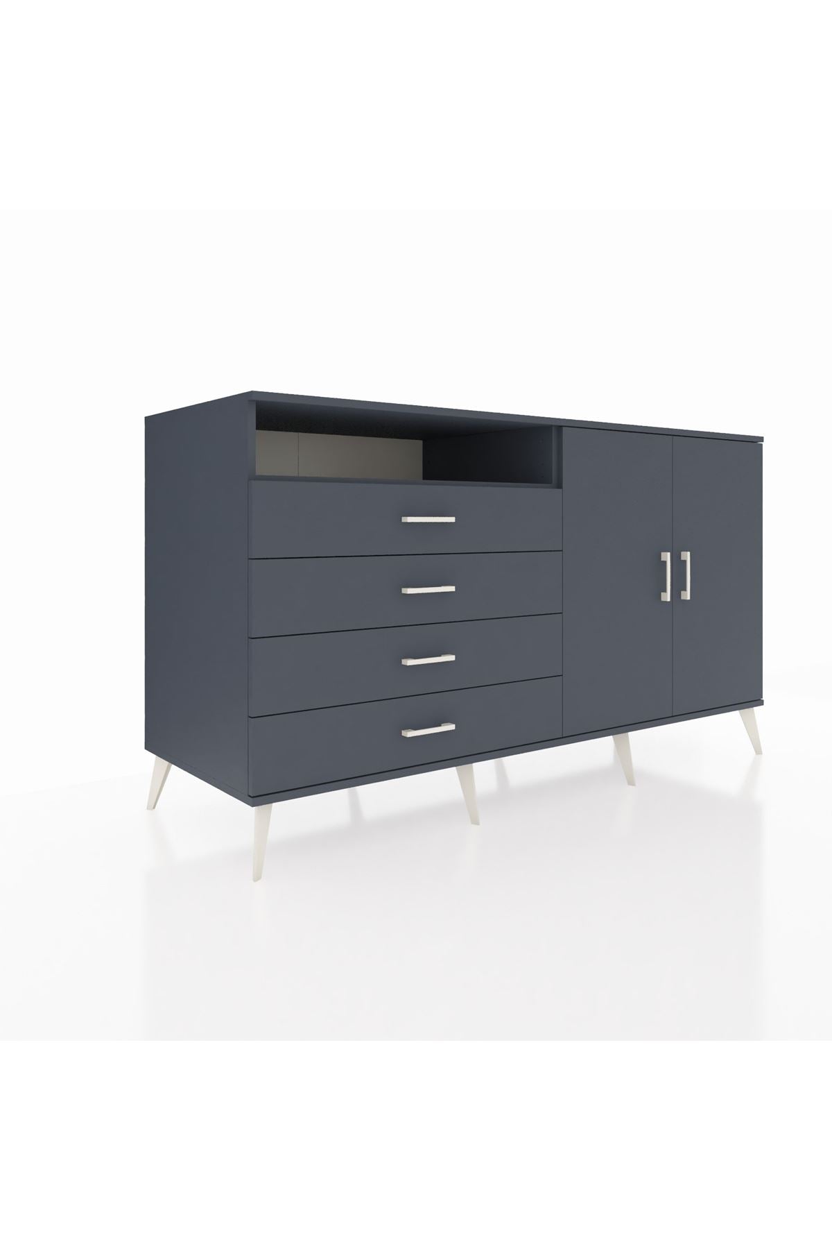 Kronos Konsol 3 Raflı 4 Çekmeceli 2 Kapaklı 176x59x99 Antrasit-Antrasit