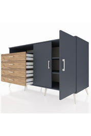 Kronos Konsol 3 Raflı 4 Çekmeceli 2 Kapaklı 176x59x99 Antrasit-Antrasit/Çam