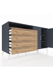 Kronos Konsol 3 Raflı 4 Çekmeceli 2 Kapaklı 176x59x99 Antrasit-Antrasit/Çam