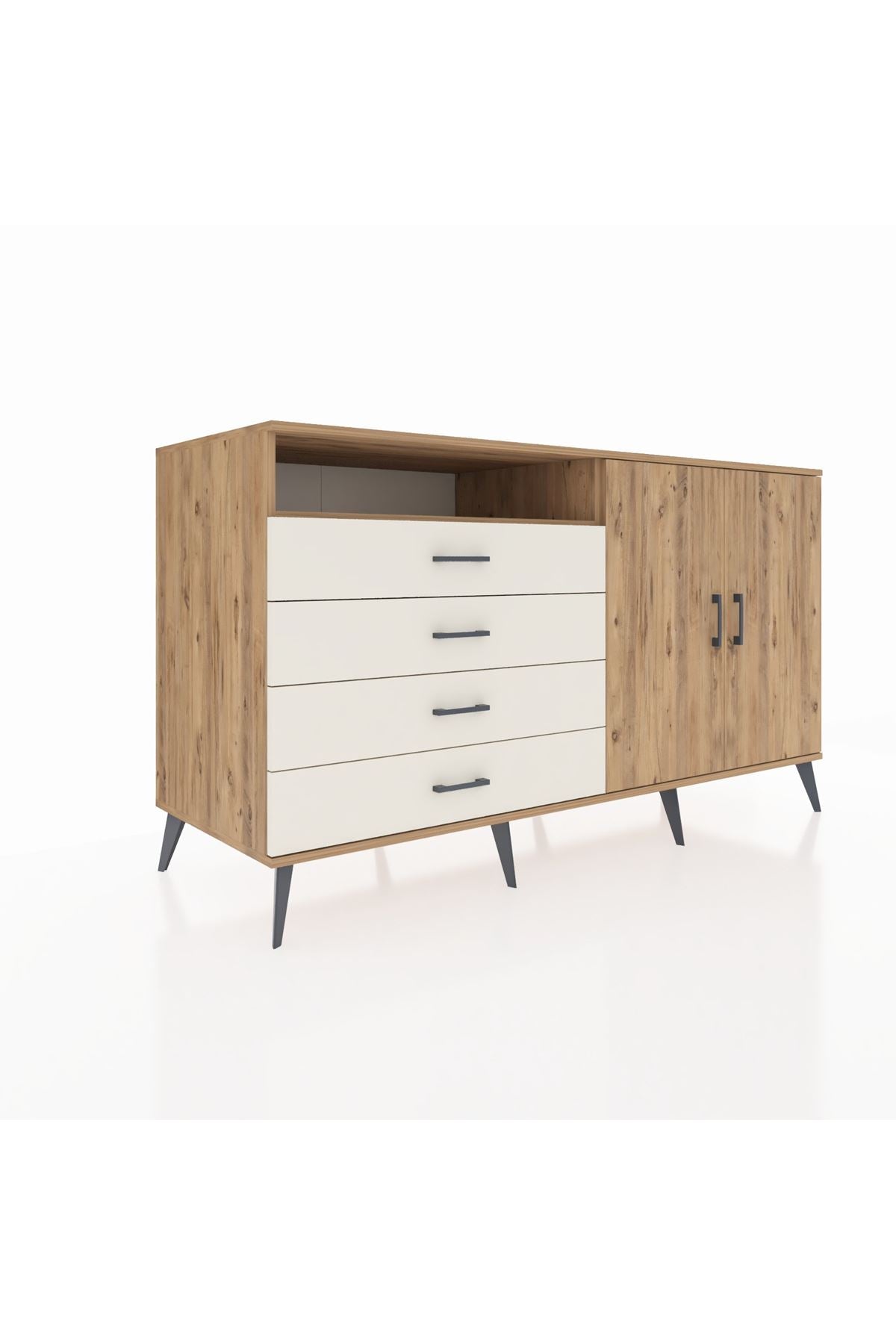 Kronos Konsol 3 Raflı 4 Çekmeceli 2 Kapaklı 176x59x99 Çam-Çam/Aytaşı