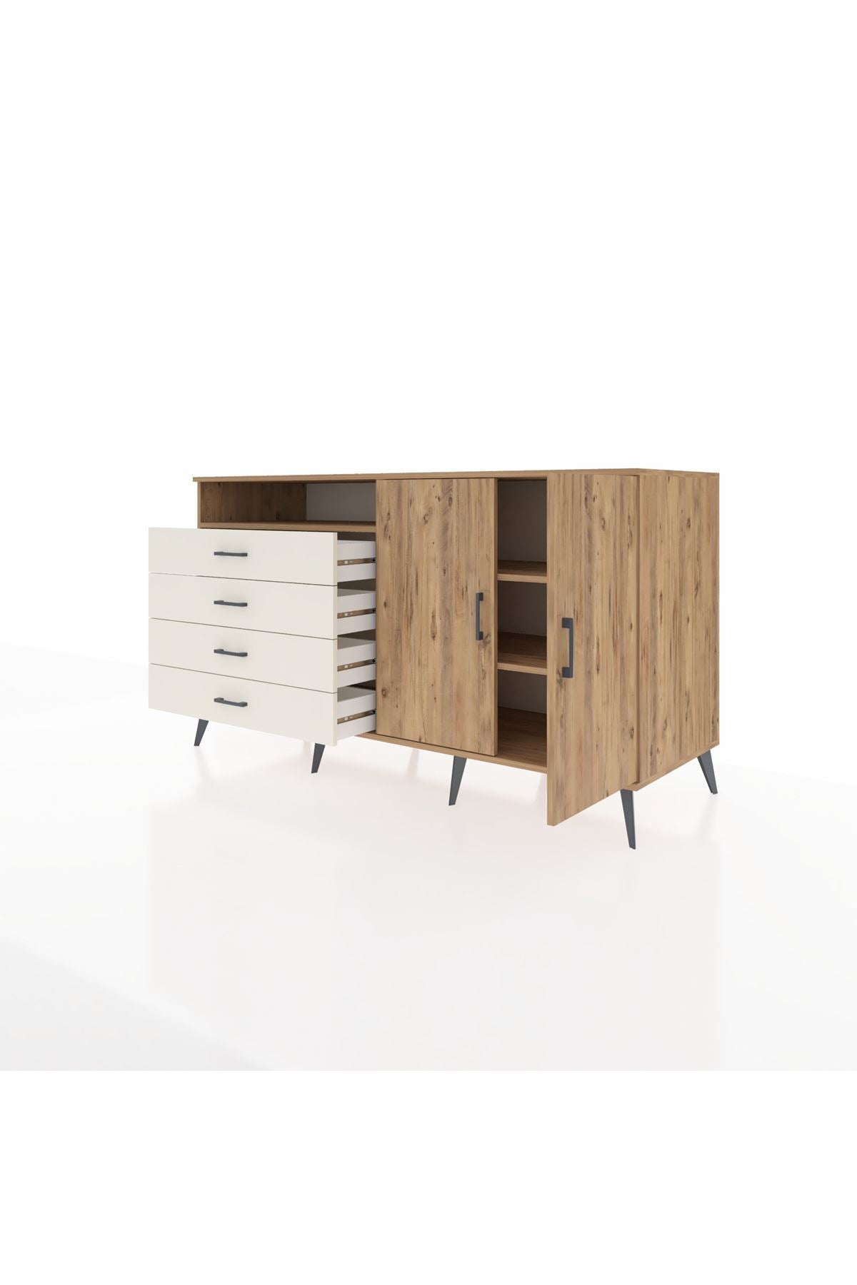 Kronos Konsol 3 Raflı 4 Çekmeceli 2 Kapaklı 176x59x99 Çam-Çam/Aytaşı