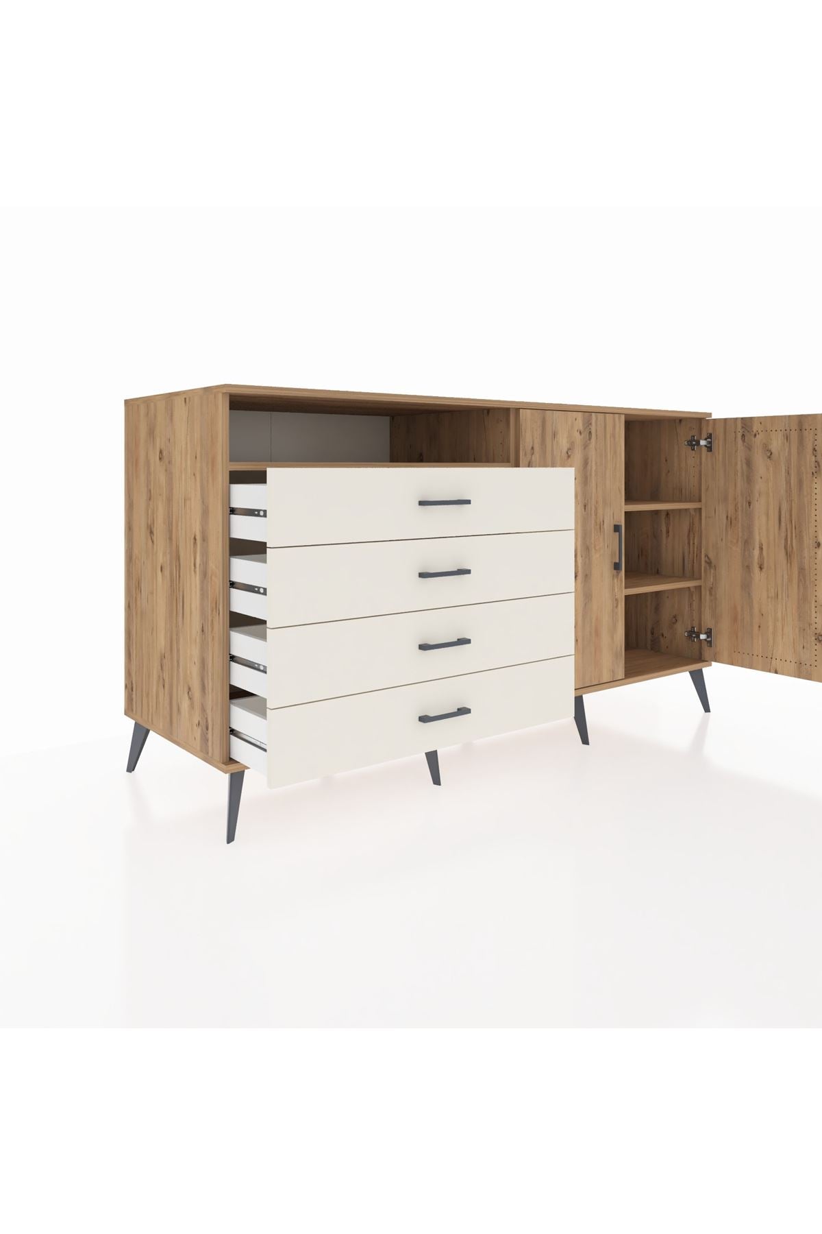 Kronos Konsol 3 Raflı 4 Çekmeceli 2 Kapaklı 176x59x99 Çam-Çam/Aytaşı