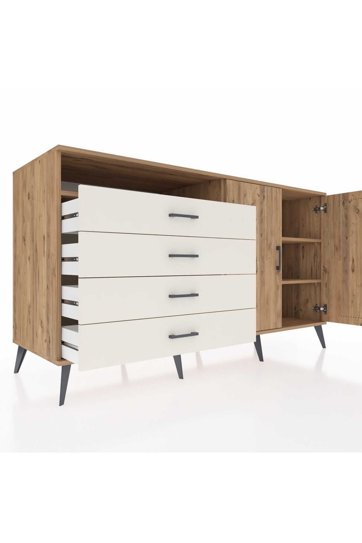 Kronos Konsol 3 Raflı 4 Çekmeceli 2 Kapaklı 176x59x99 Çam-Çam/Aytaşı