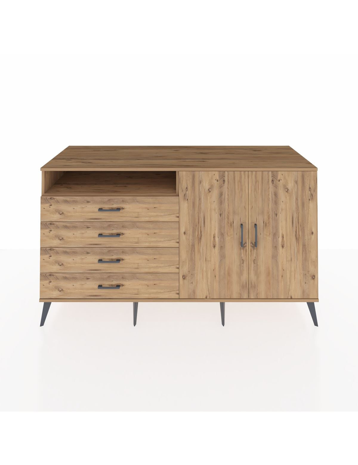 Kronos Konsol 3 Raflı 4 Çekmeceli 2 Kapaklı 176x59x99 Çam-Çam