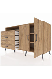 Kronos Konsol 3 Raflı 4 Çekmeceli 2 Kapaklı 176x59x99 Çam-Çam