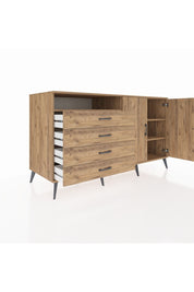 Kronos Konsol 3 Raflı 4 Çekmeceli 2 Kapaklı 176x59x99 Çam-Çam