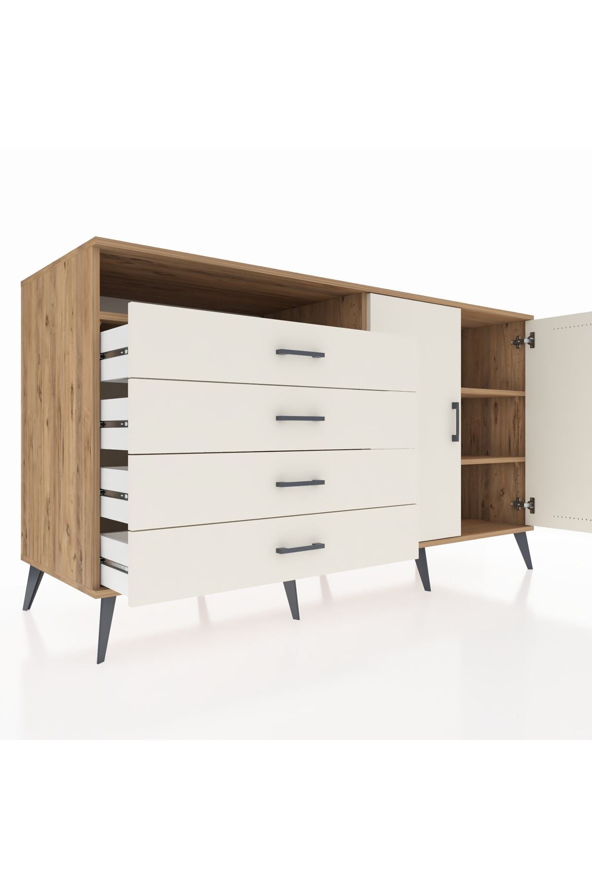 Kronos Konsol 3 Raflı 4 Çekmeceli 2 Kapaklı 176x59x99 Çam-Aytaşı