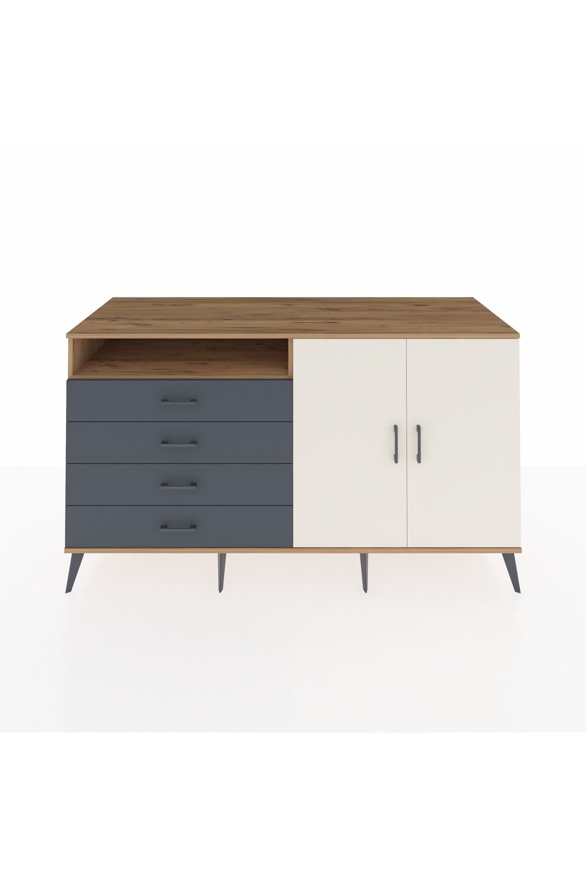 Kronos Konsol 3 Raflı 4 Çekmeceli 2 Kapaklı 176x59x99 Çam-Aytaşı/Antrasit