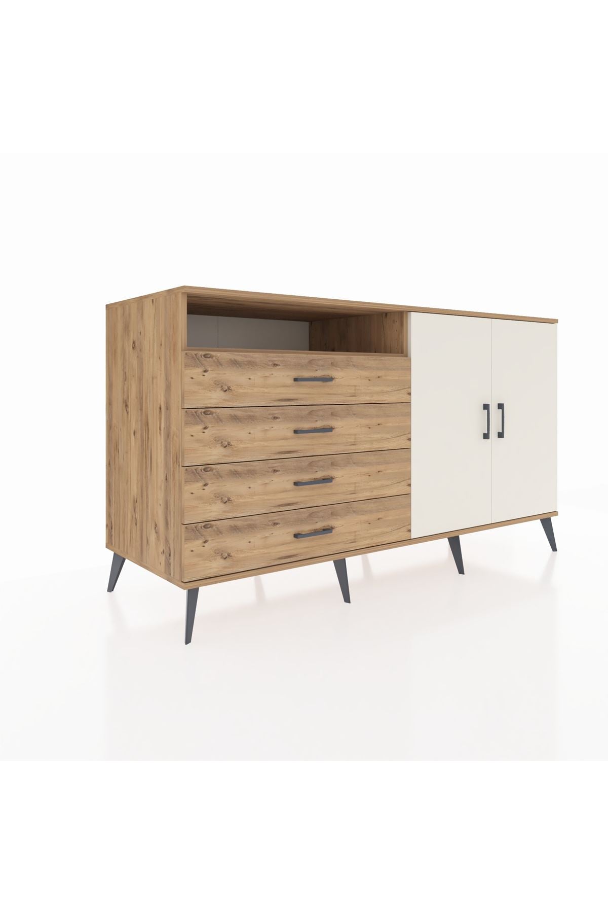 Kronos Konsol 3 Raflı 4 Çekmeceli 2 Kapaklı 176x59x99 Çam-Aytaşı/Çam