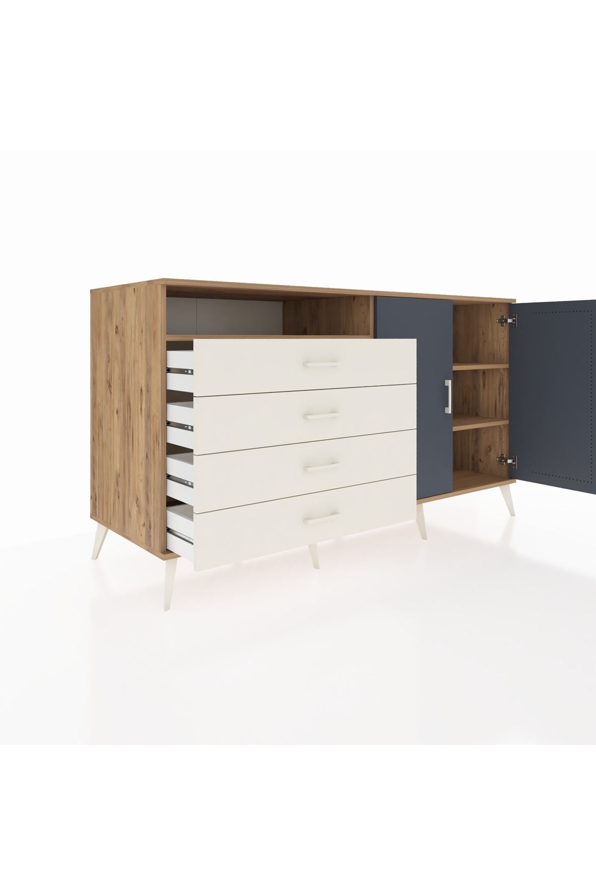 Kronos Konsol 3 Raflı 4 Çekmeceli 2 Kapaklı 176x59x99 Çam-Antrasit/Aytaşı