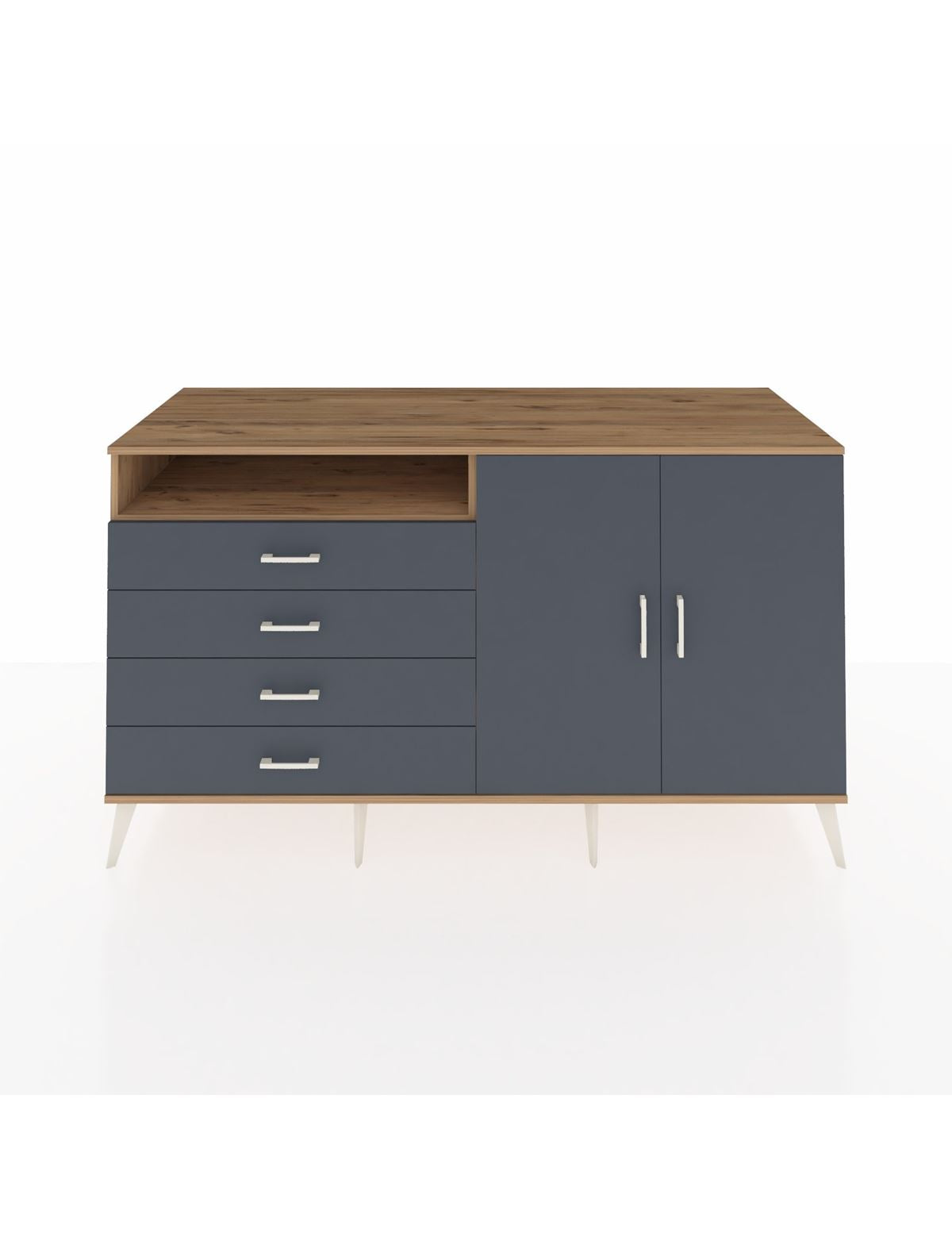 Kronos Konsol 3 Raflı 4 Çekmeceli 2 Kapaklı 176x59x99 Çam-Antrasit