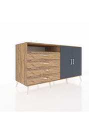 Kronos Konsol 3 Raflı 4 Çekmeceli 2 Kapaklı 176x59x99 Çam-Antrasit/Çam