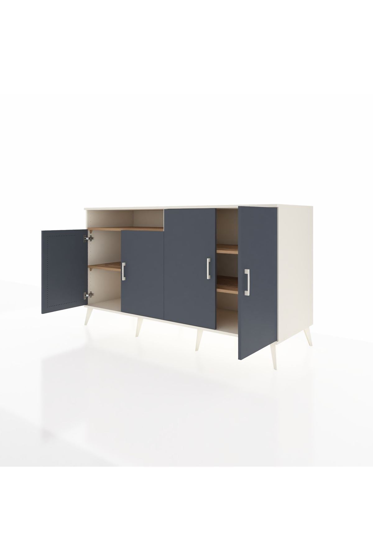 Kronos Konsol 4 Raflı 4 Kapaklı 176x59x99 Aytaşı-Antrasit/Çam