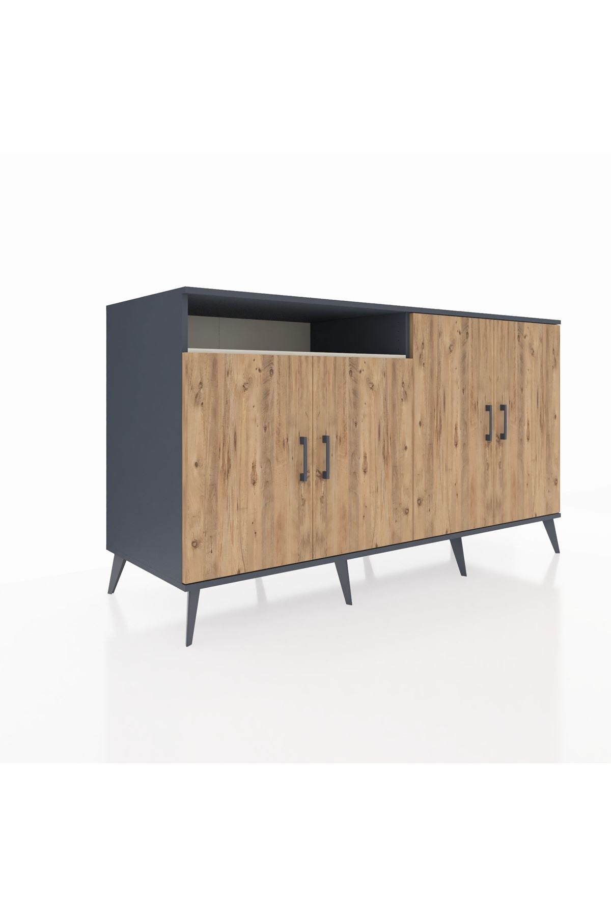 Kronos Konsol 4 Raflı 4 Kapaklı 176x59x99 Antrasit-Çam/Aytaşı