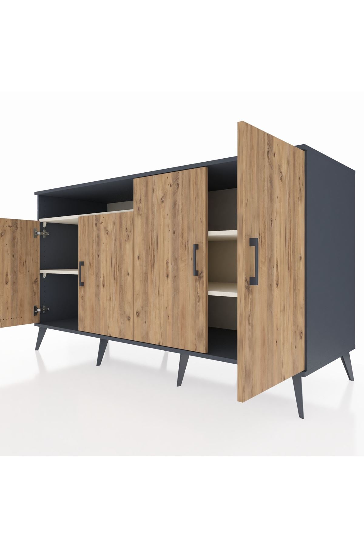 Kronos Konsol 4 Raflı 4 Kapaklı 176x59x99 Antrasit-Çam/Aytaşı