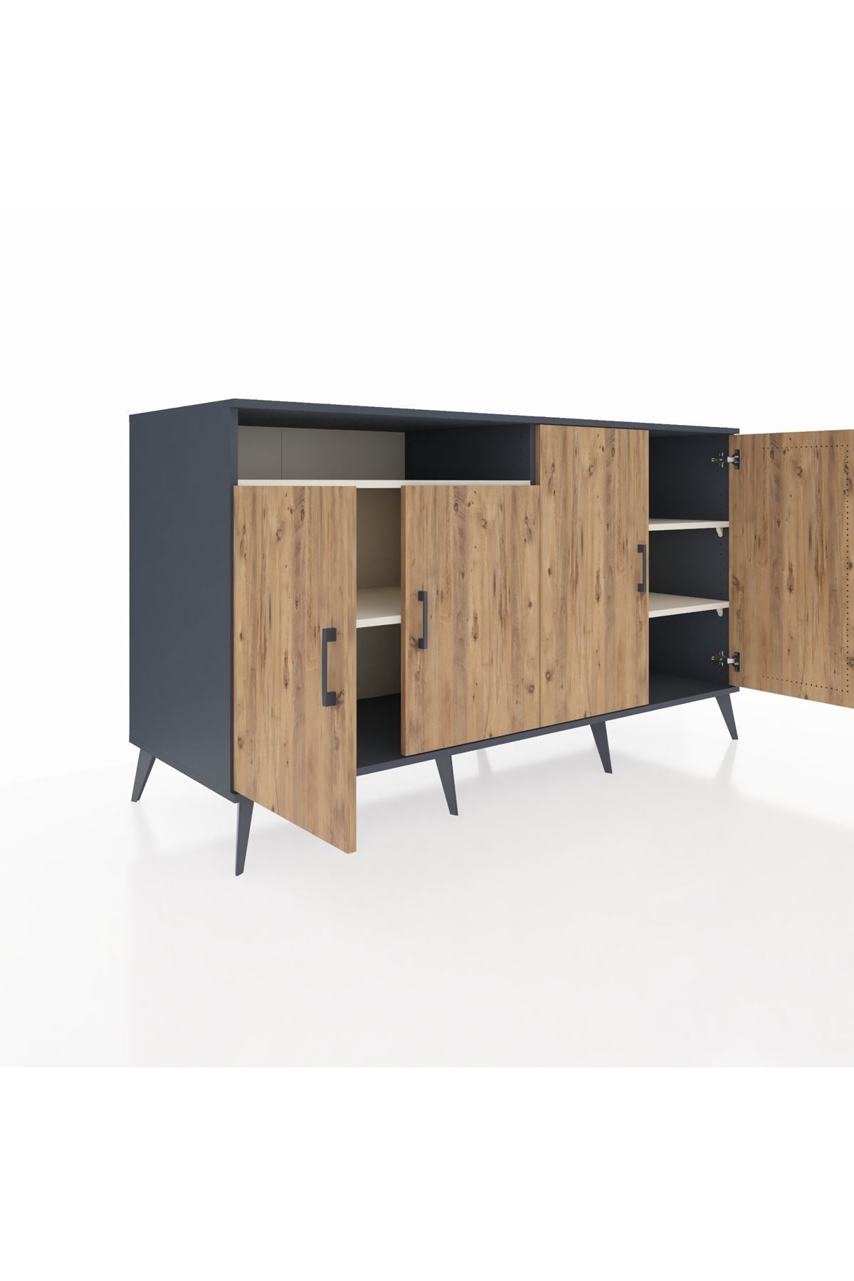 Kronos Konsol 4 Raflı 4 Kapaklı 176x59x99 Antrasit-Çam/Aytaşı