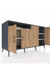 Kronos Konsol 4 Raflı 4 Kapaklı 176x59x99 Antrasit-Çam/Aytaşı