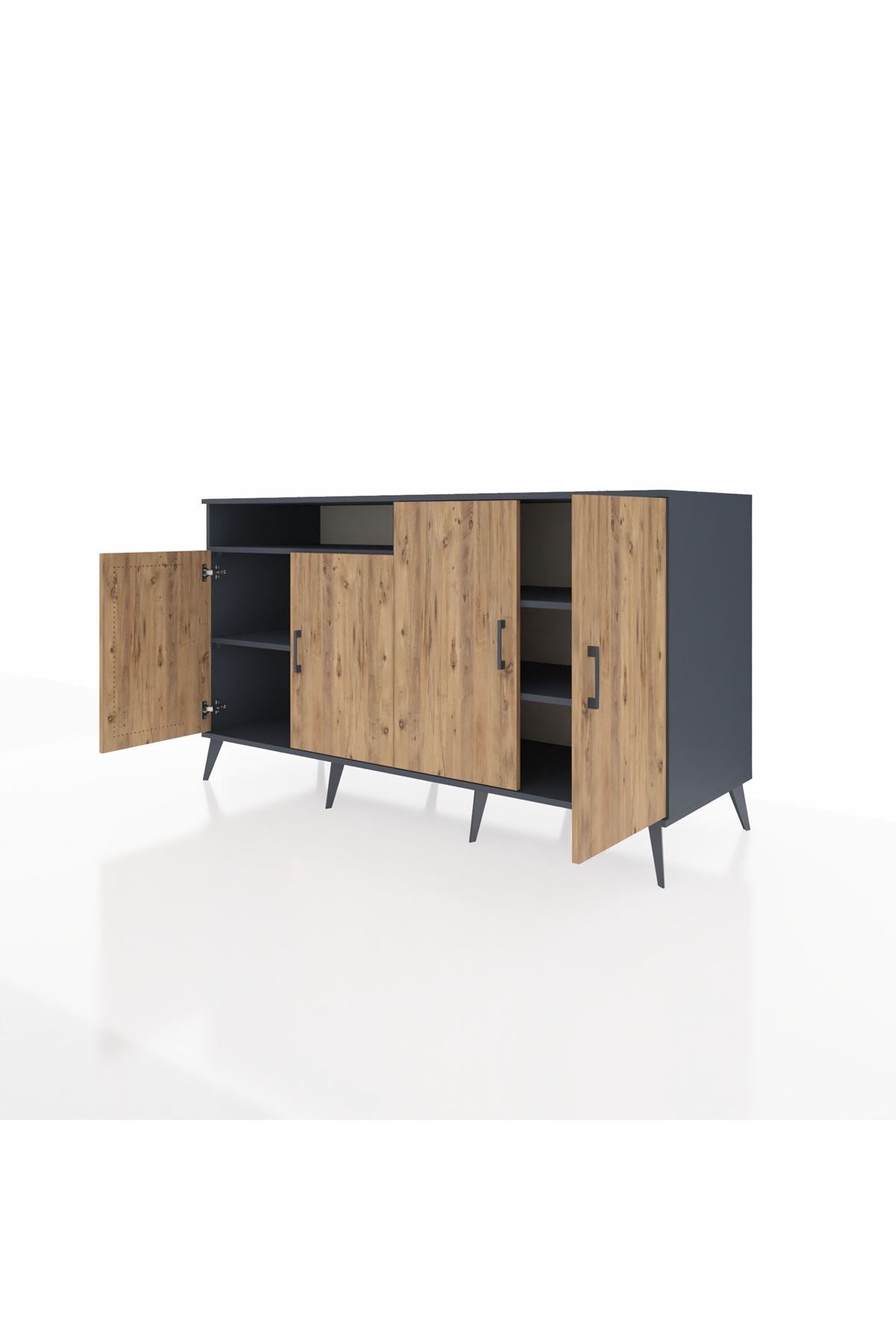 Kronos Konsol 4 Raflı 4 Kapaklı 176x59x99 Antrasit-Çam/Antrasit