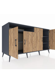 Kronos Konsol 4 Raflı 4 Kapaklı 176x59x99 Antrasit-Çam/Antrasit