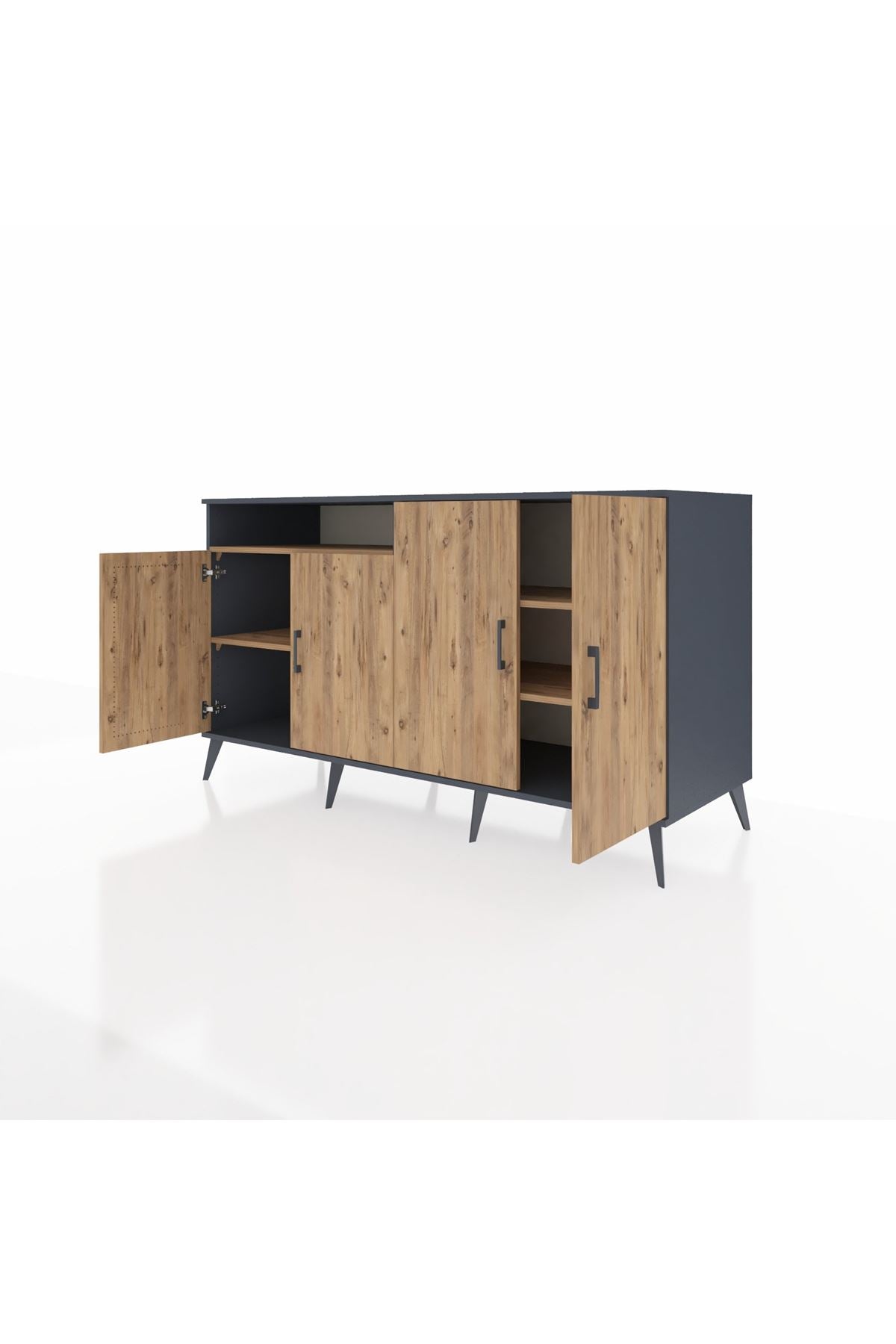 Kronos Konsol 4 Raflı 4 Kapaklı 176x59x99 Antrasit-Çam