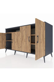 Kronos Konsol 4 Raflı 4 Kapaklı 176x59x99 Antrasit-Çam