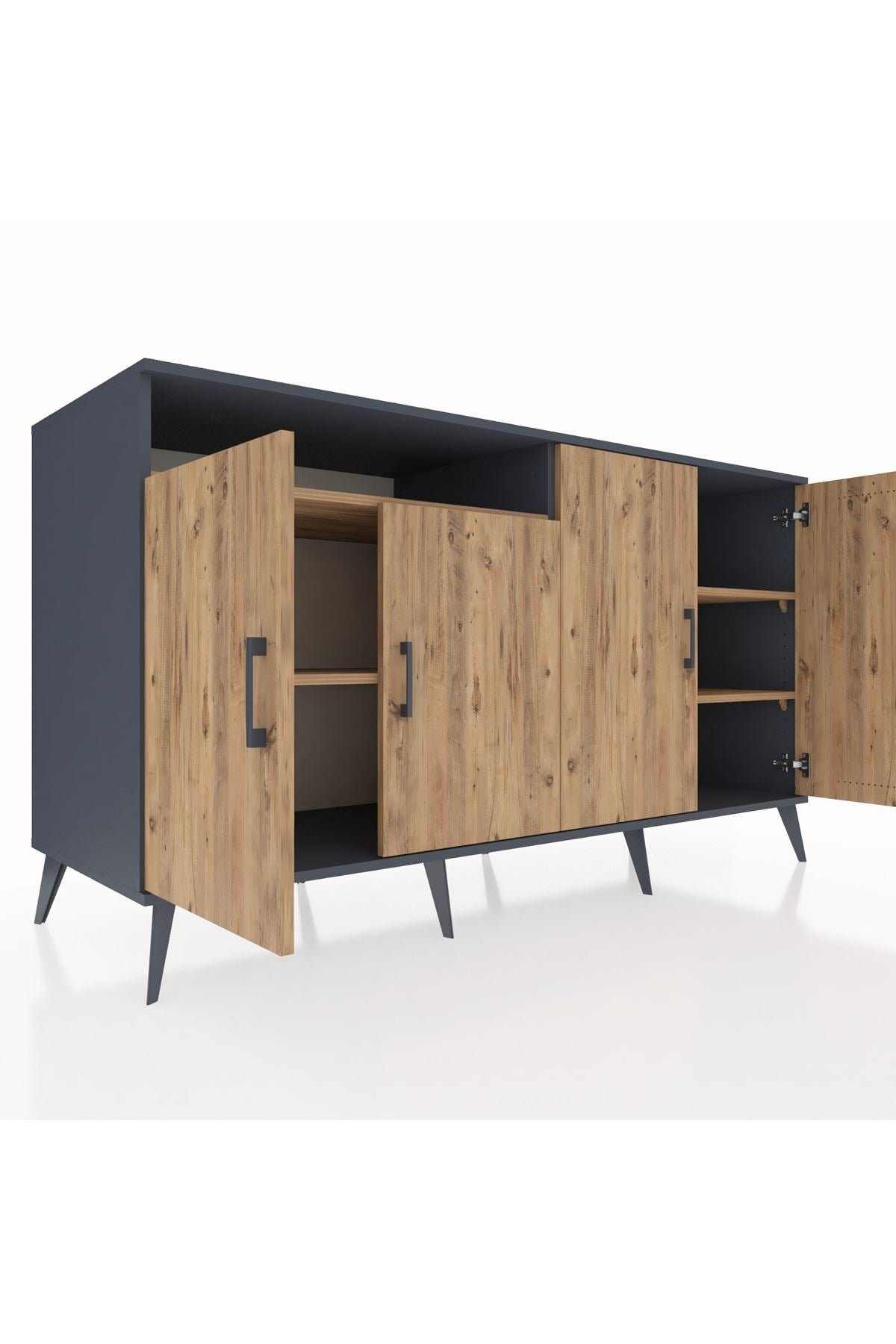 Kronos Konsol 4 Raflı 4 Kapaklı 176x59x99 Antrasit-Çam