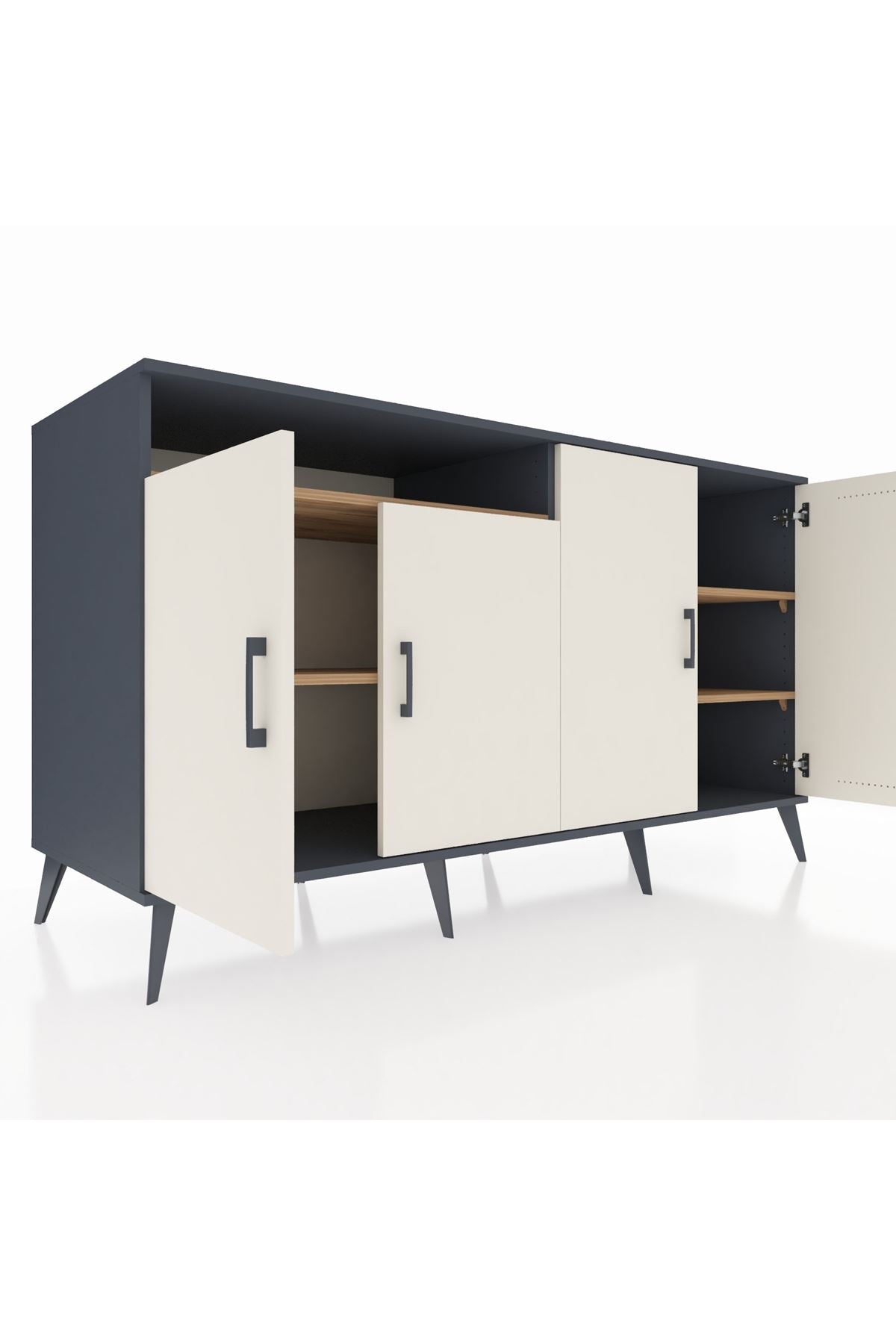 Kronos Konsol 4 Raflı 4 Kapaklı 176x59x99 Antrasit-Aytaşı/Çam