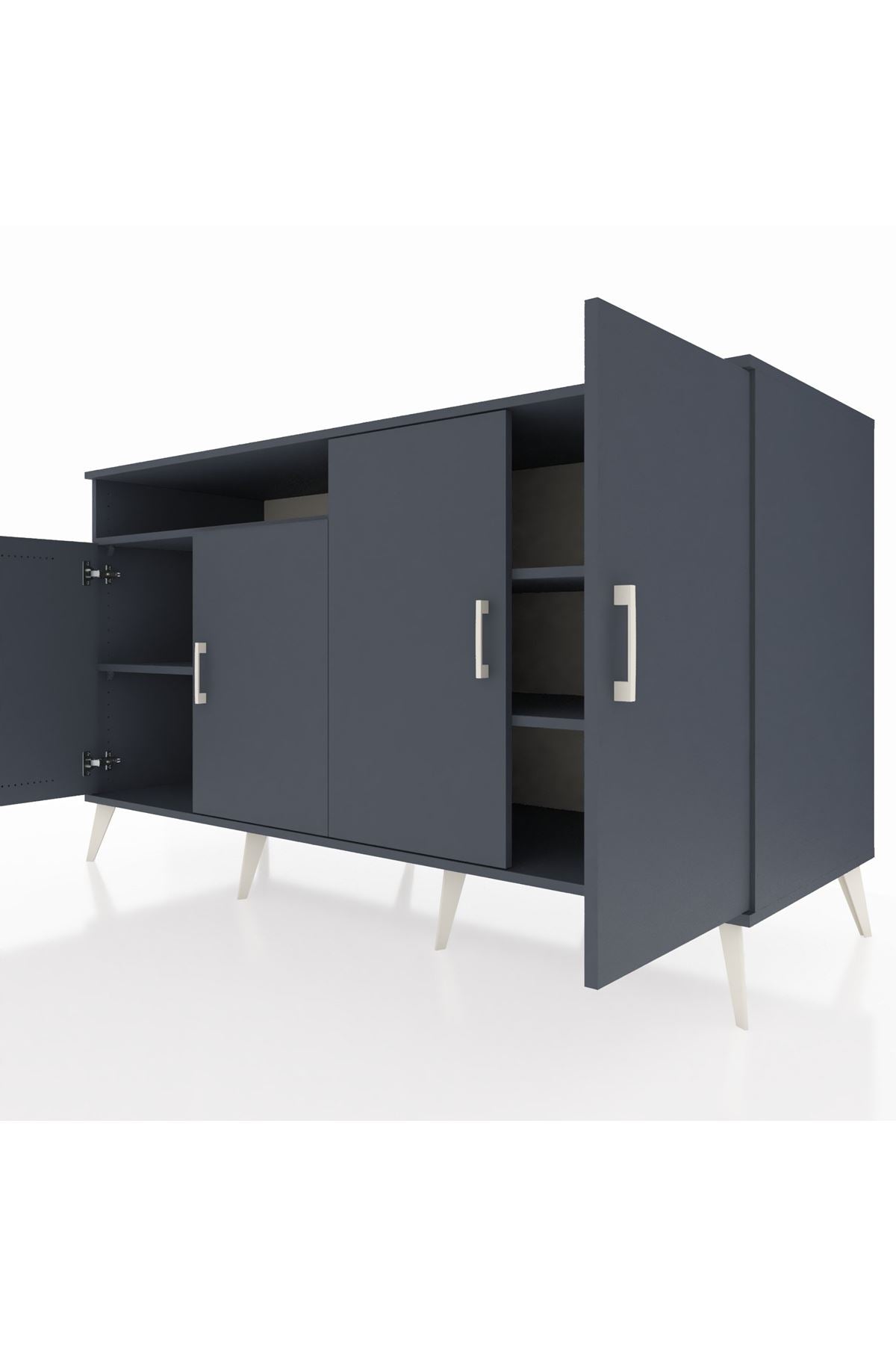 Kronos Konsol 4 Raflı 4 Kapaklı 176x59x99 Antrasit-Antrasit