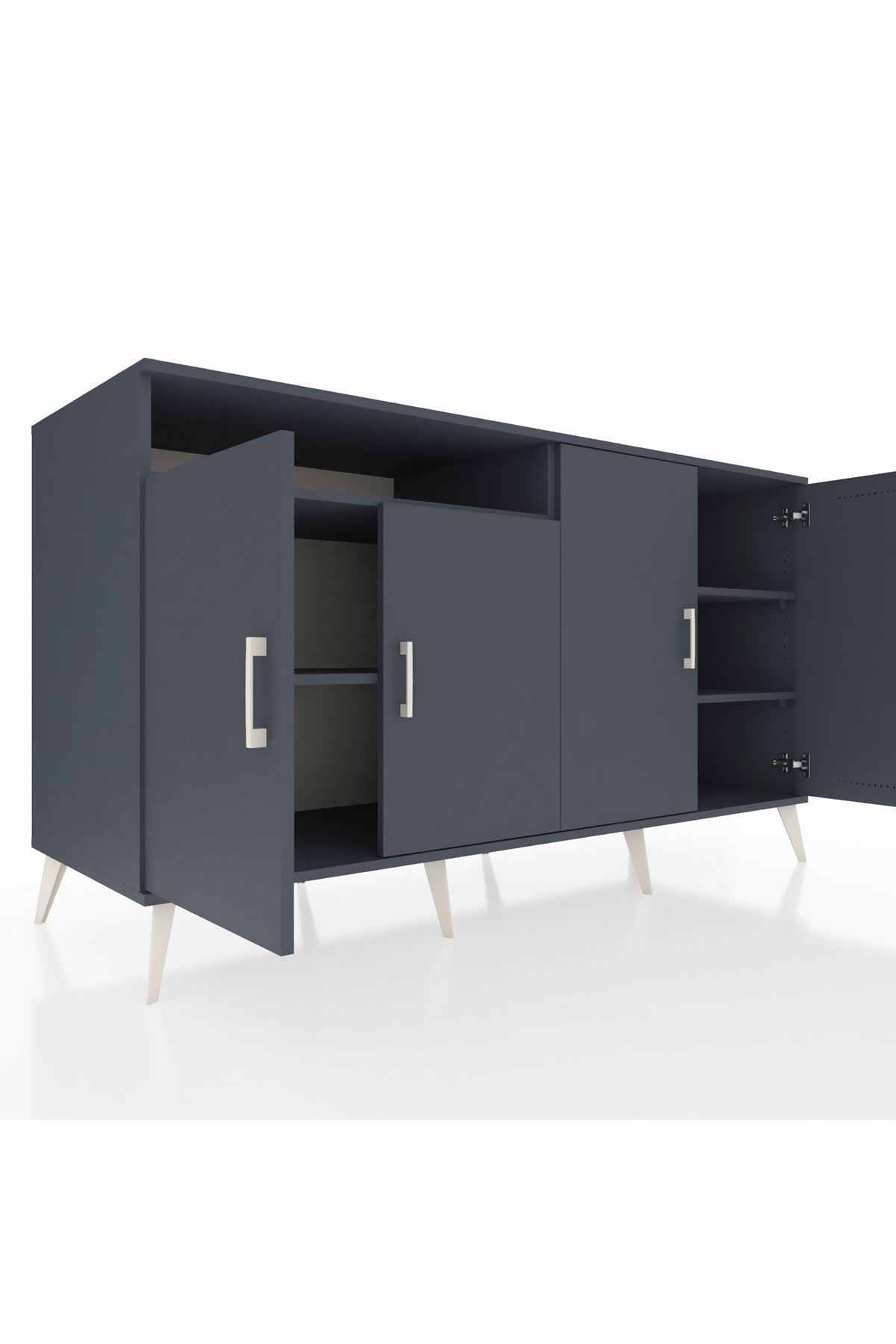 Kronos Konsol 4 Raflı 4 Kapaklı 176x59x99 Antrasit-Antrasit